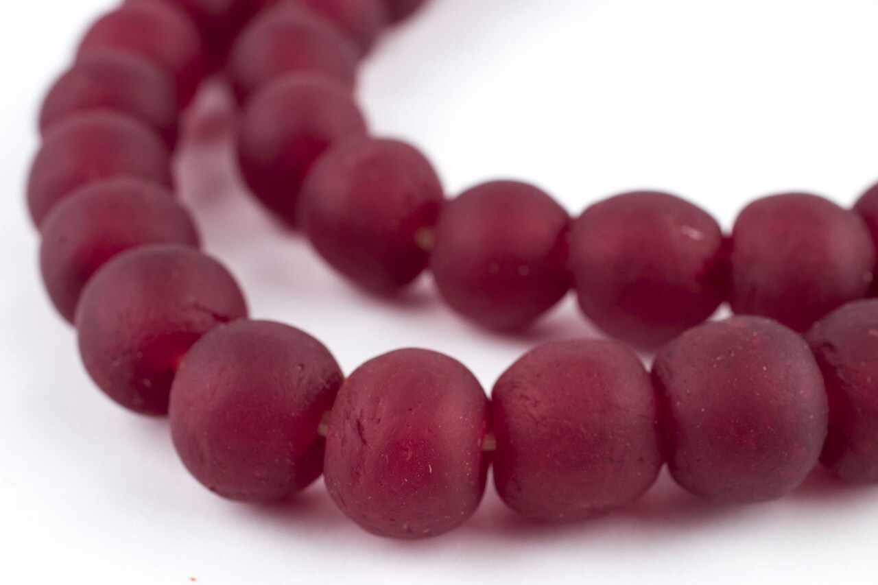 The Bead Chest African Recycled Glass Beads – Handmade in Ghana – Red 14mm Strand for Jewelry Making, Crafts, and Home Decor I Approximately 45 Beads